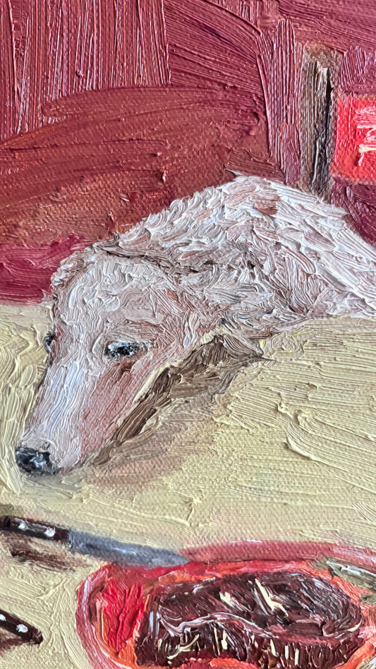 Dinner for One no. 13: Steak Dinner and Borzoi