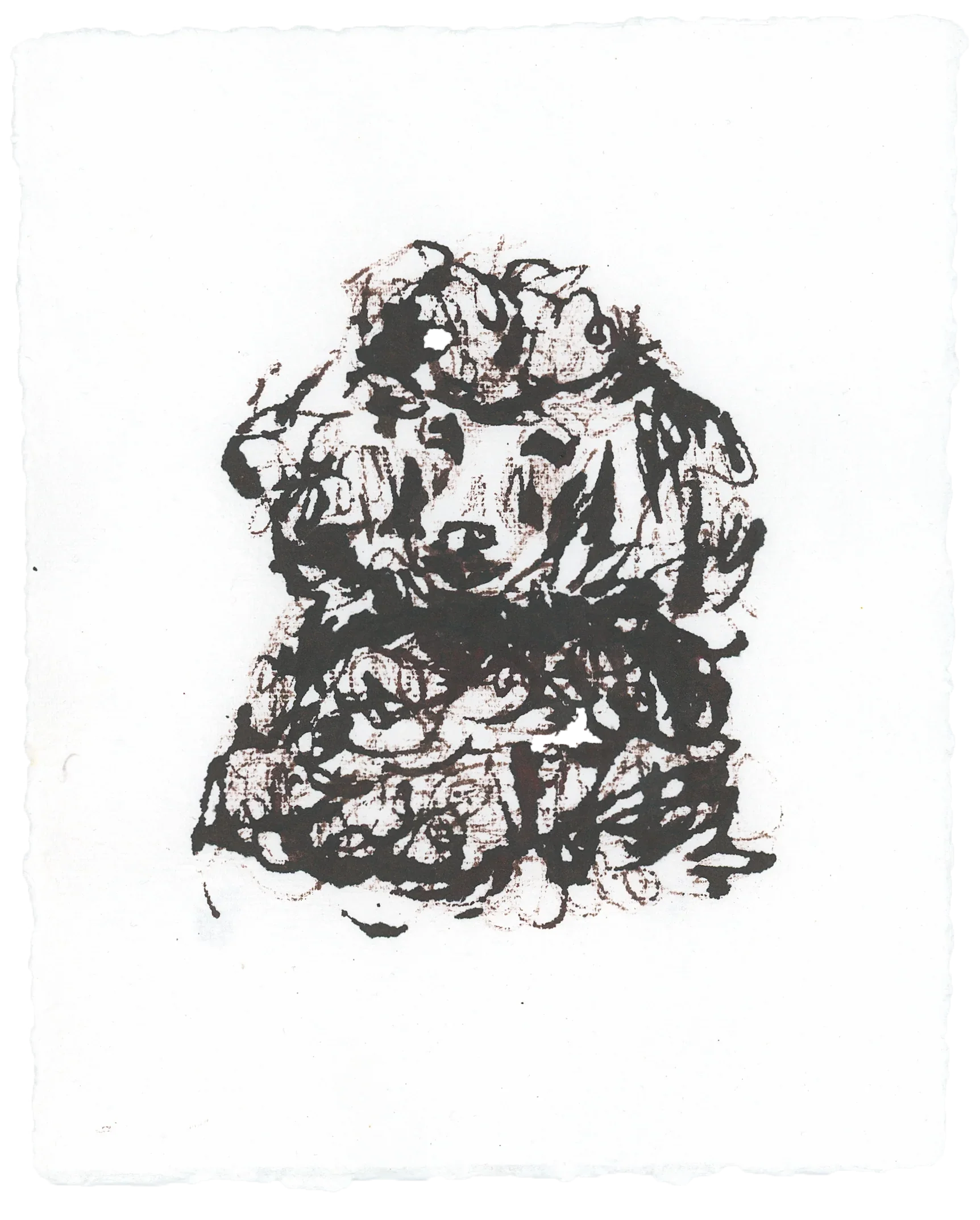 Acrylic Ink Dog no. 12 by Leah Boyd features a fluffy dog with curly fur, drawn in loose acrylic ink lines on white watercolor paper. The forward-facing, abstract artwork includes a certificate of authenticity.