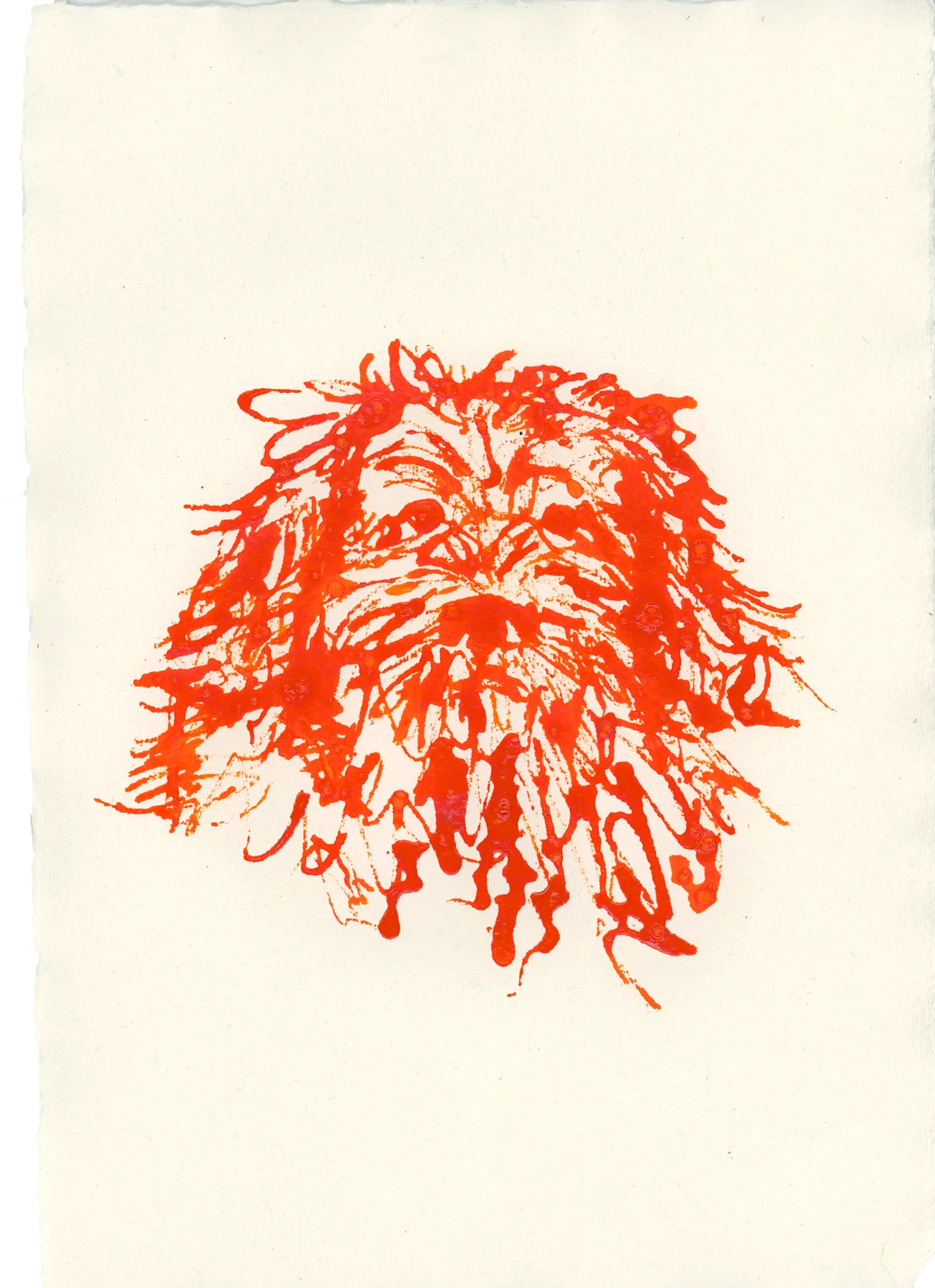 Acrylic Ink Dog no. 19 by Leah Boyd is a bright orange, abstract dog portrait with loose lines on acrylic ink over watercolor paper—ideal for fans of custom dog art on an off-white background.